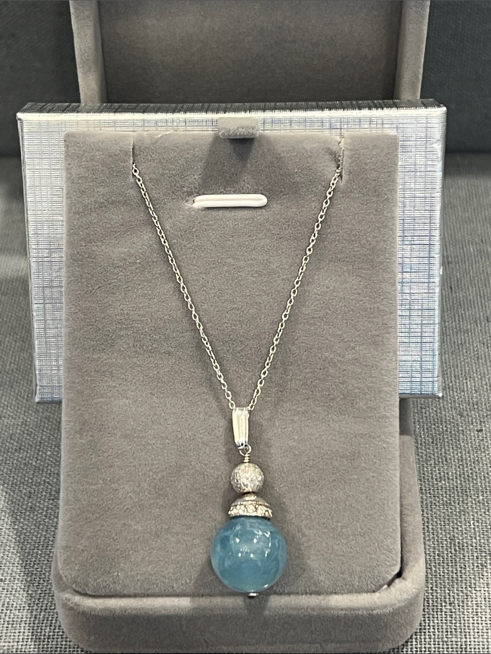 Genuine Aquamarine and Sterling Silver Blue Pendant Necklace